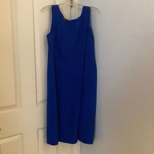 Lapis blue fitted straight dress with flare